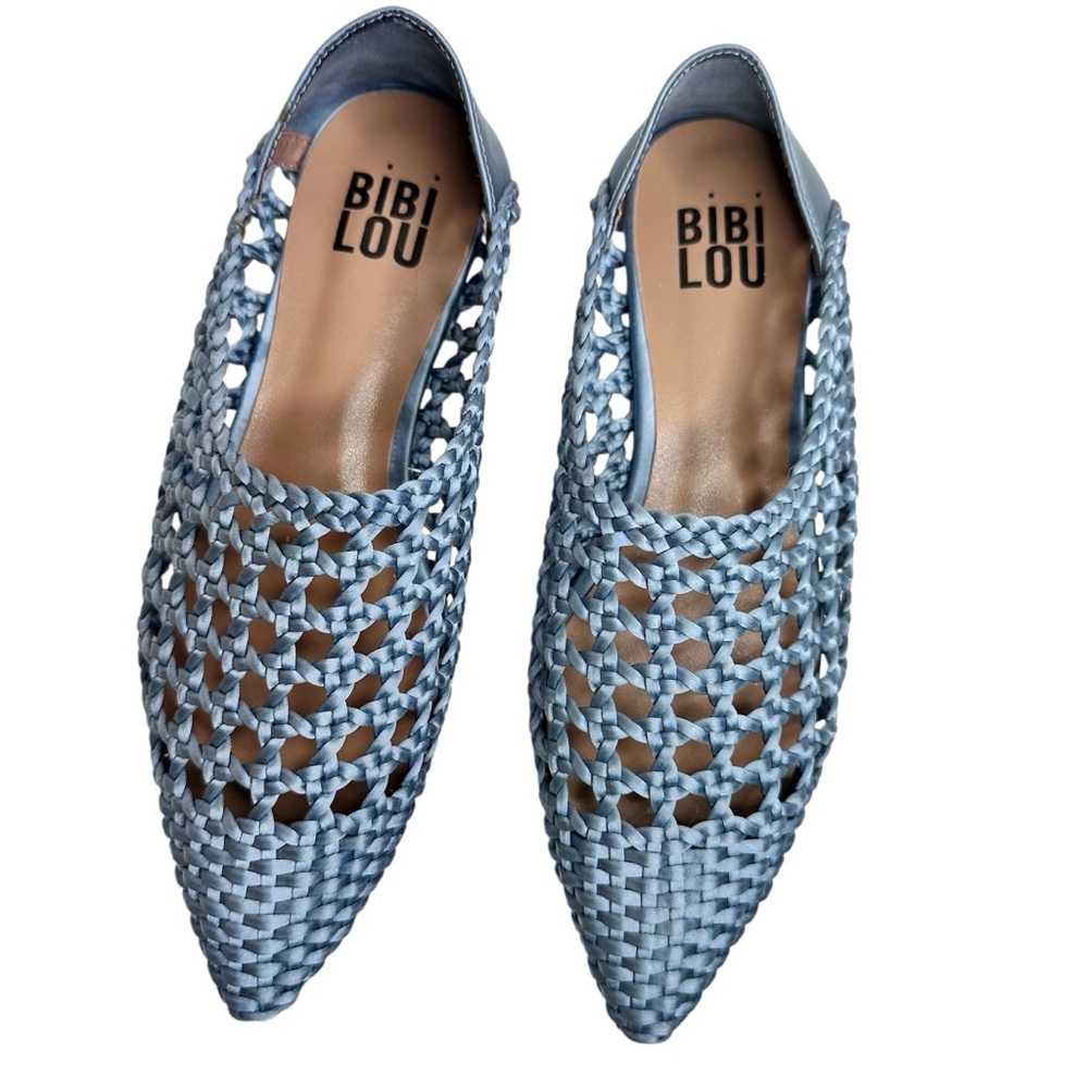 NEW Anthropologie Bibi Lou Woven Pointed Toe Flats Celeste Sky Blue SZ 37 - Picture 12 of 13